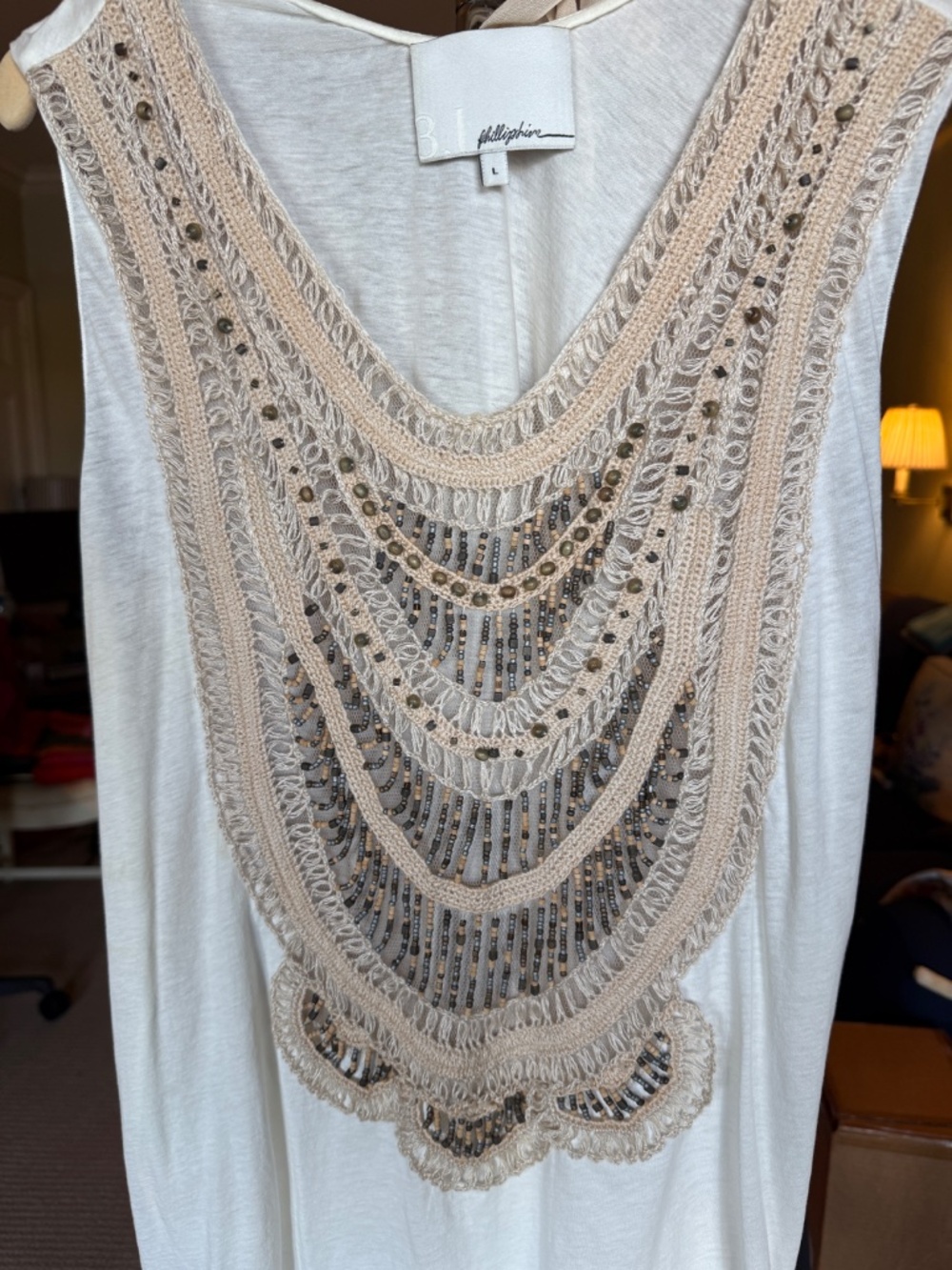 3.1 Phillip Lim Ivory Embellished Crochet Tank Top – Size Large - Picture 3 of 6